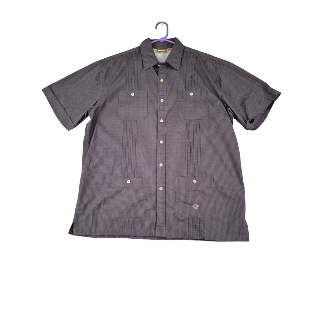 Howler Brothers Mens Guayabera Short Sleeve Shirt Grey Micro Check Size Large